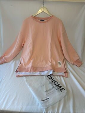 CHICME Women’s L Pink Crewneck Pullover Sweatshirt Long Sleeve Side Zip Logo